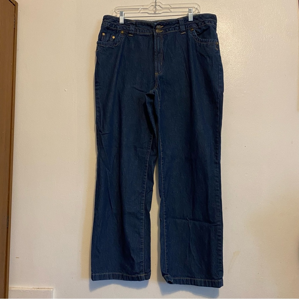 Woman Within Jeans Size 16 W Dark Blue Wide-Leg Jeans Women’s Double Button